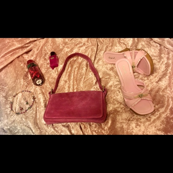 bebe Handbags - NWOT pink Suede mini BeBe Purse!